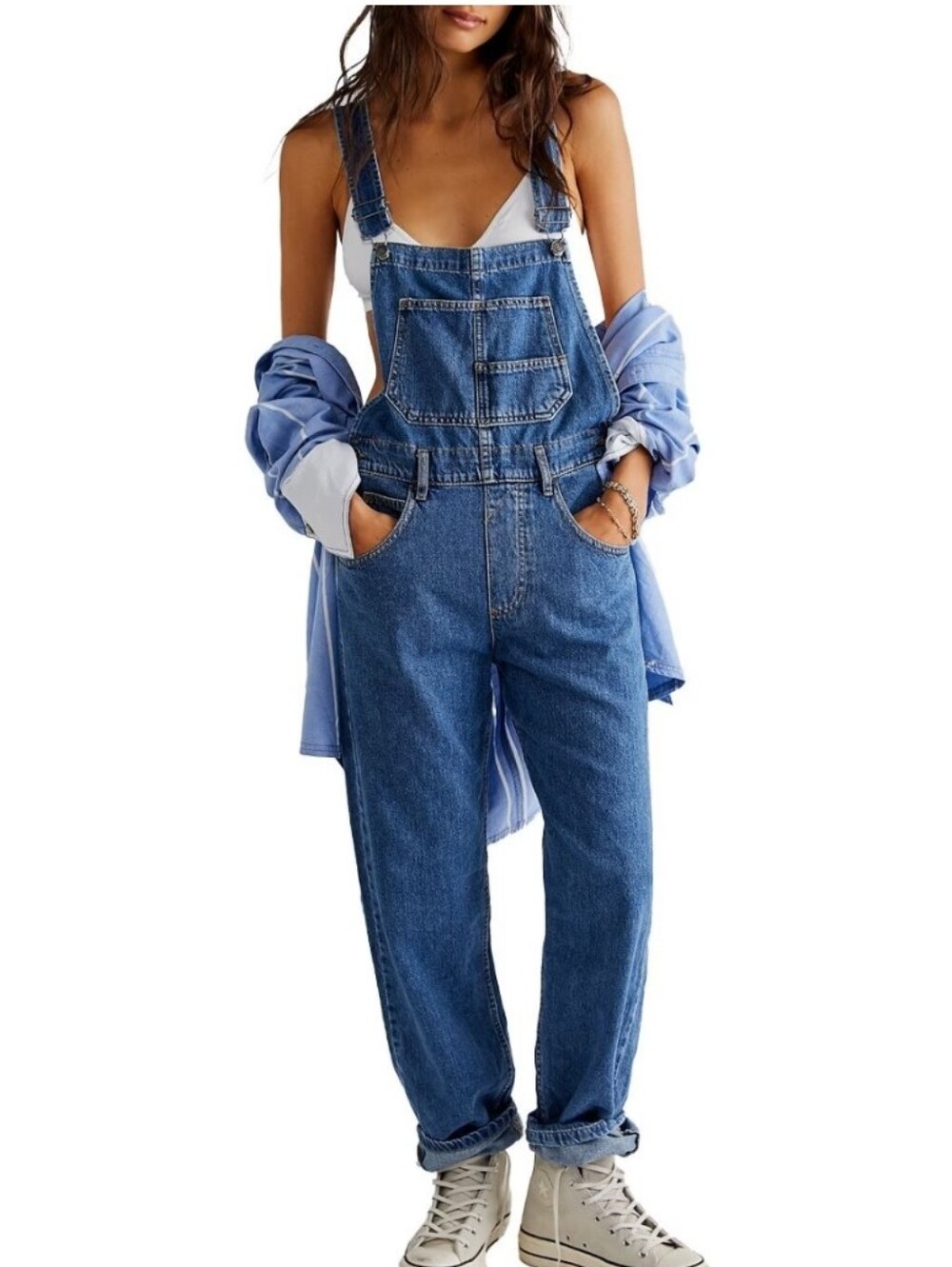 Free People We The Free Ziggy Denim Overalls Medium Wash Size 26